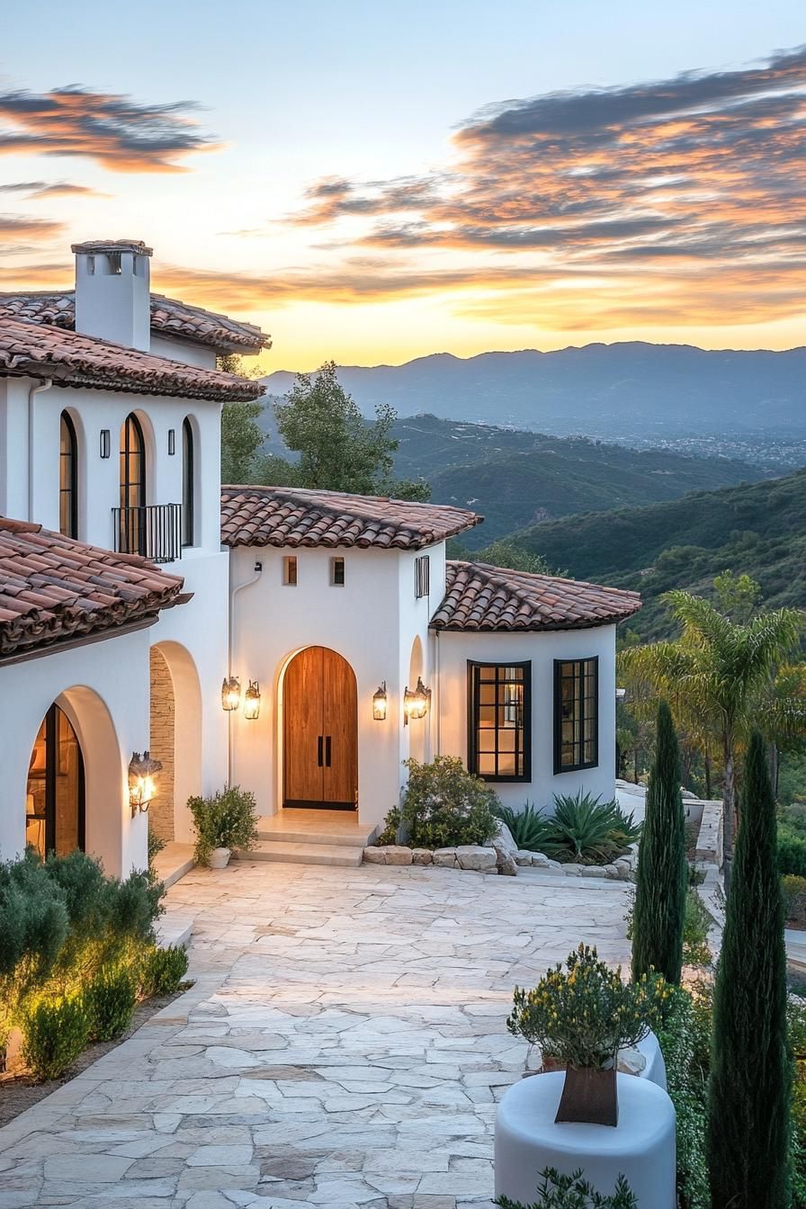 Elegant Spanish villa at sunset