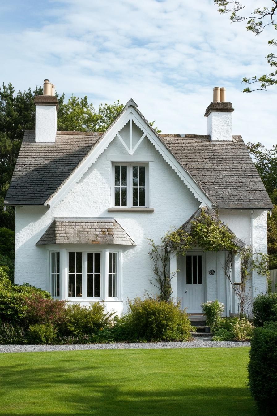 white cottage house with multi pitched roof modern and bay windows v 6.1 1