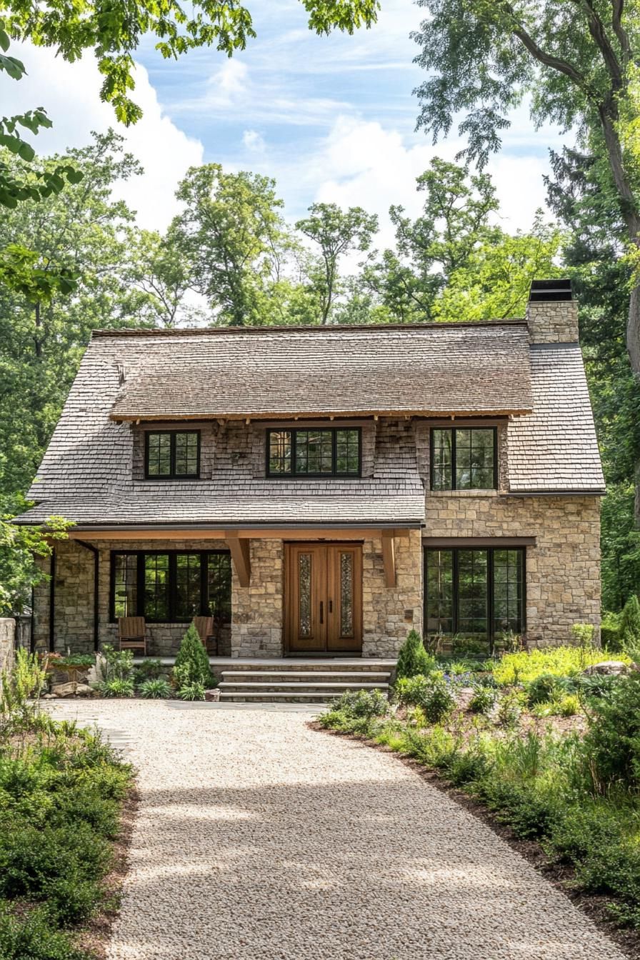 Stone cottage nestled among trees