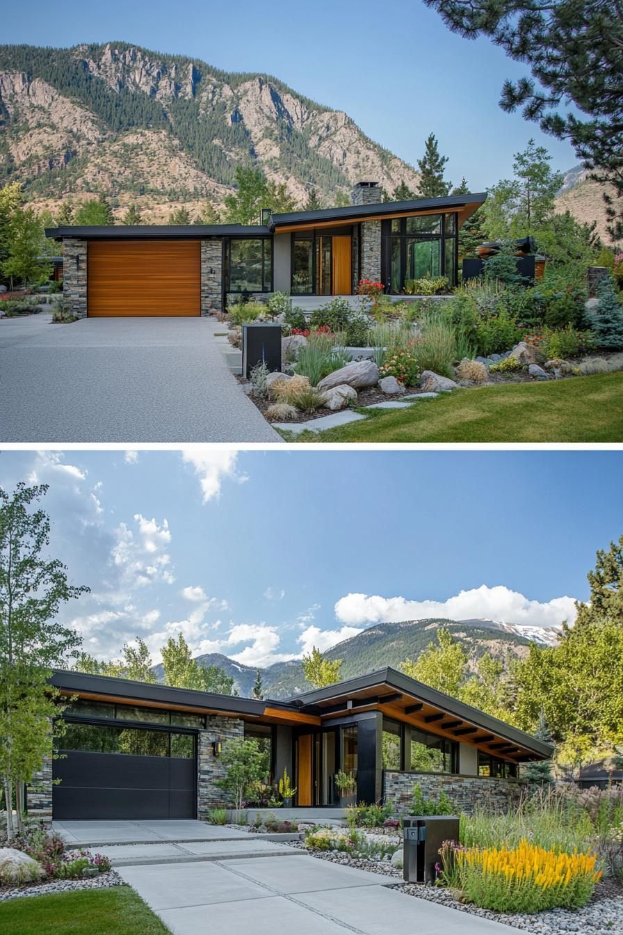 Ranch-style house with a mountain backdrop and stunning landscaping