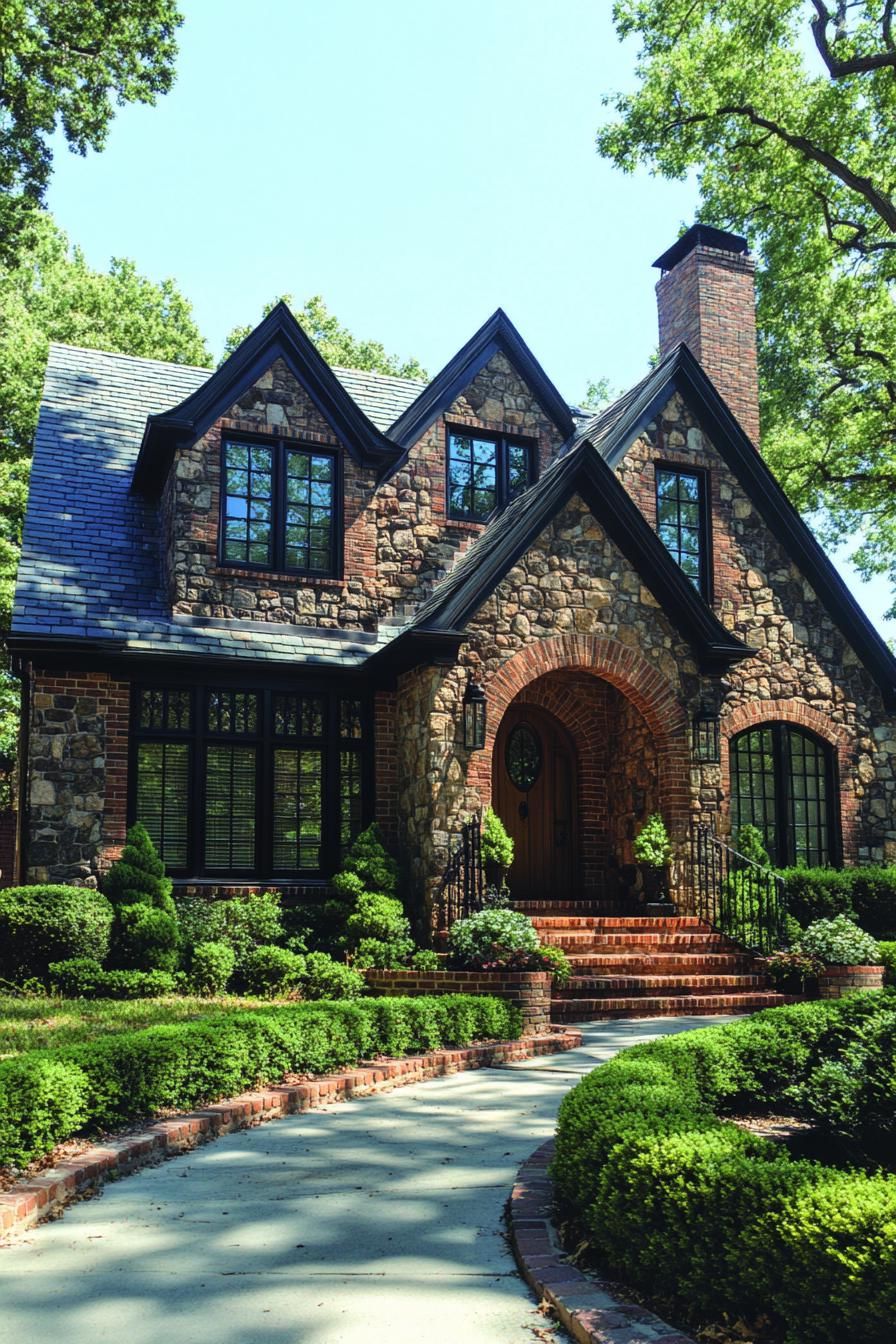 Charming stone house with lush landscaping