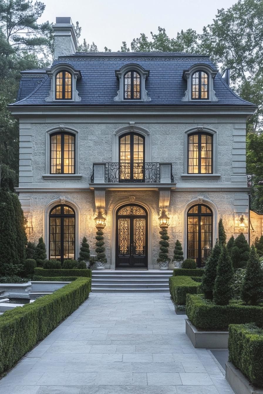 Luxurious stone house with elegant architectural features