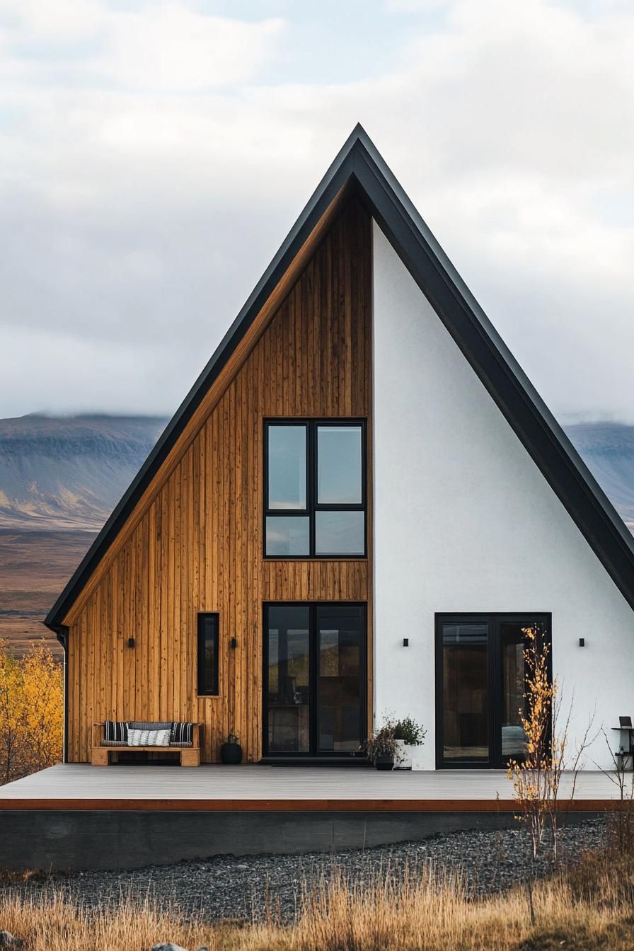 Chic wooden A-frame house in a scenic landscape