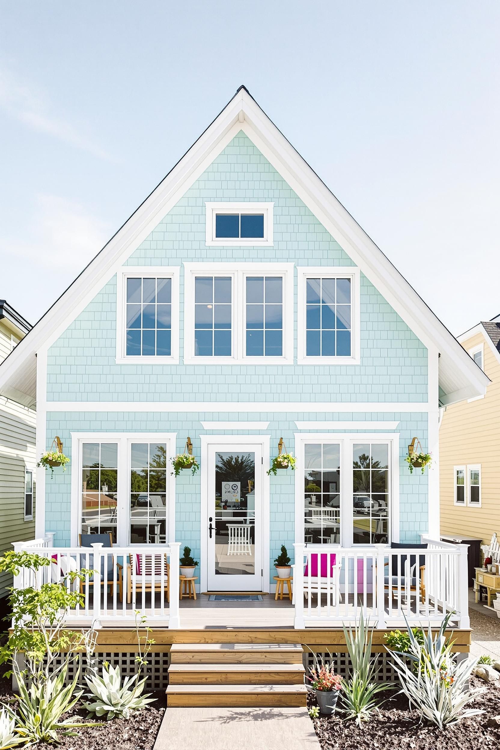 Charming small beach house with aqua siding and white trim