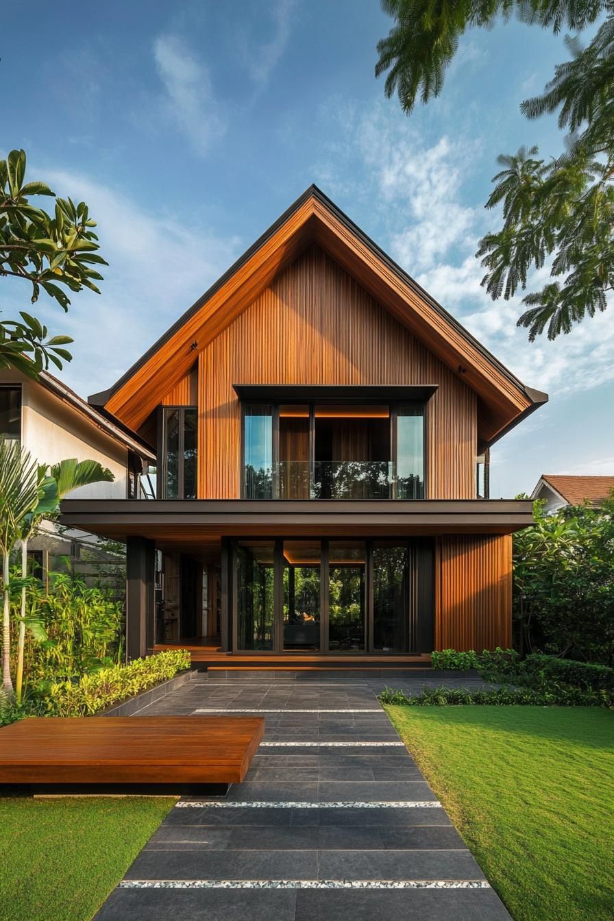 Modern Thai house with wooden A-frame design