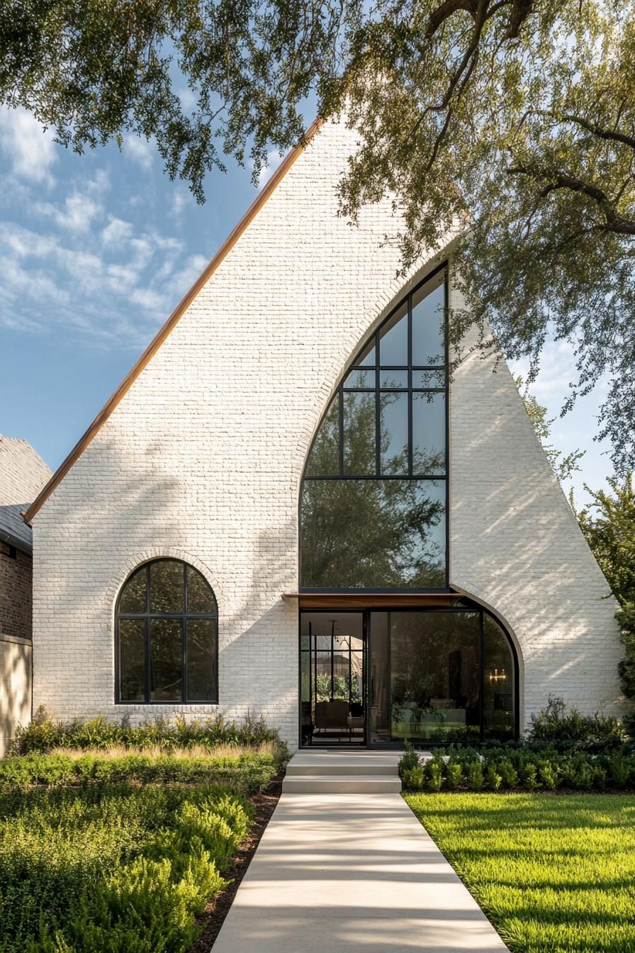 Modern Tudor house with large windows and a steeply pitched roof