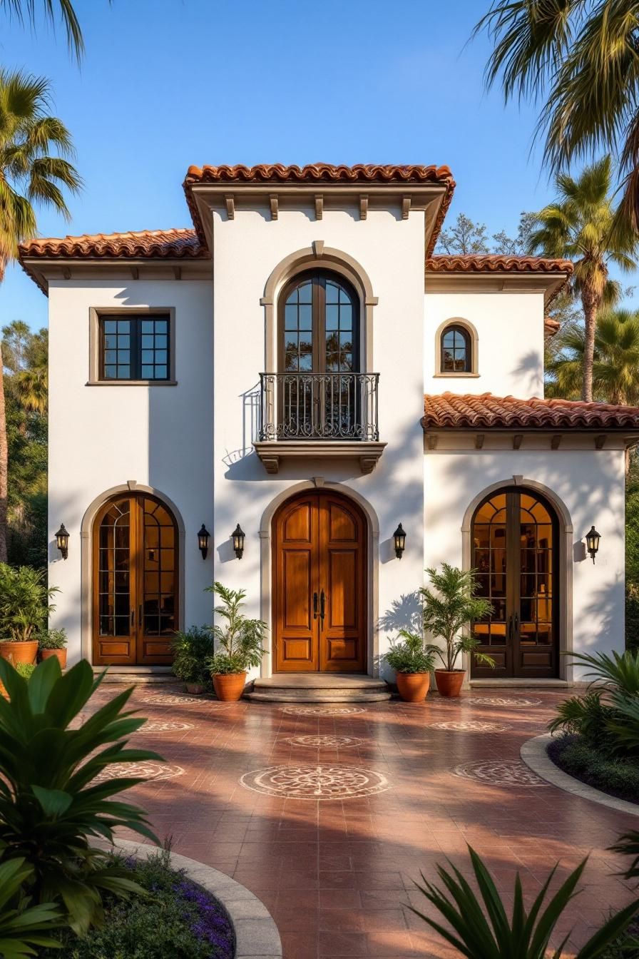 Mediterranean villa with terracotta roof and lush garden