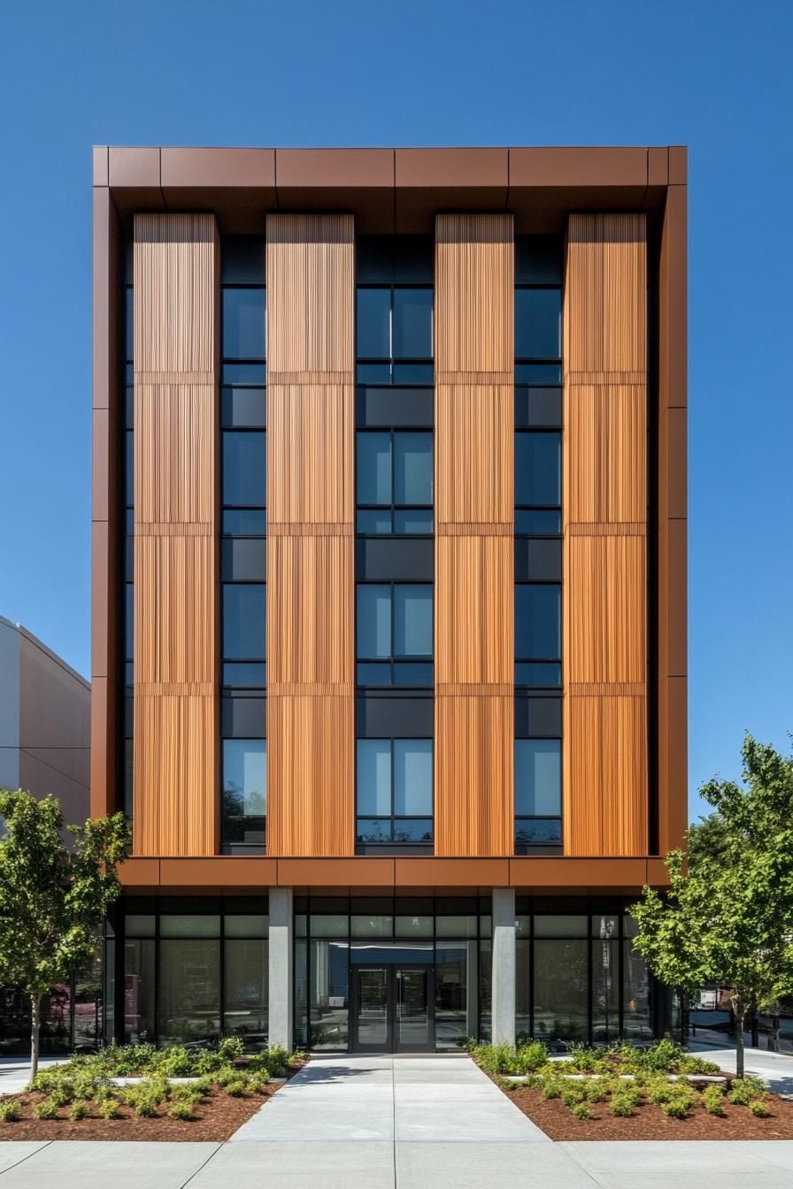 Stylish building with vertical wood facade