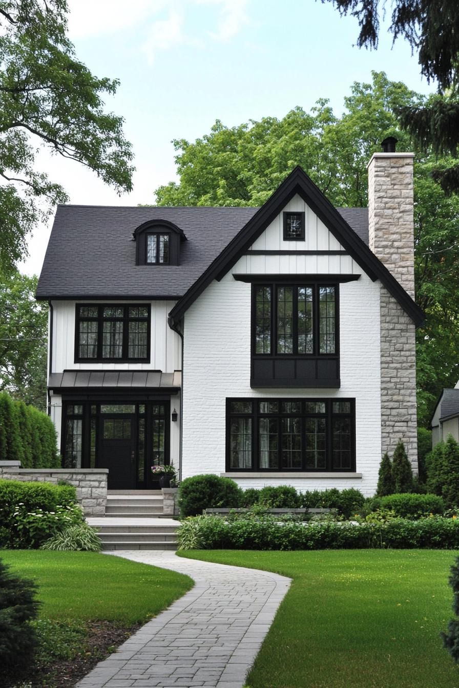 Charming white house with bold black accents