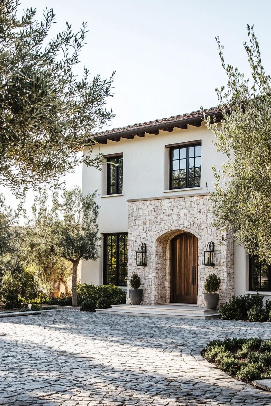 Stone facade villa with elegant wooden door