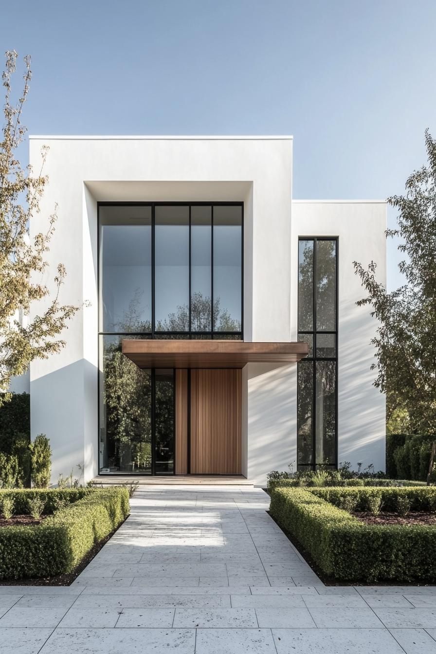 Modern white villa with sleek glass windows