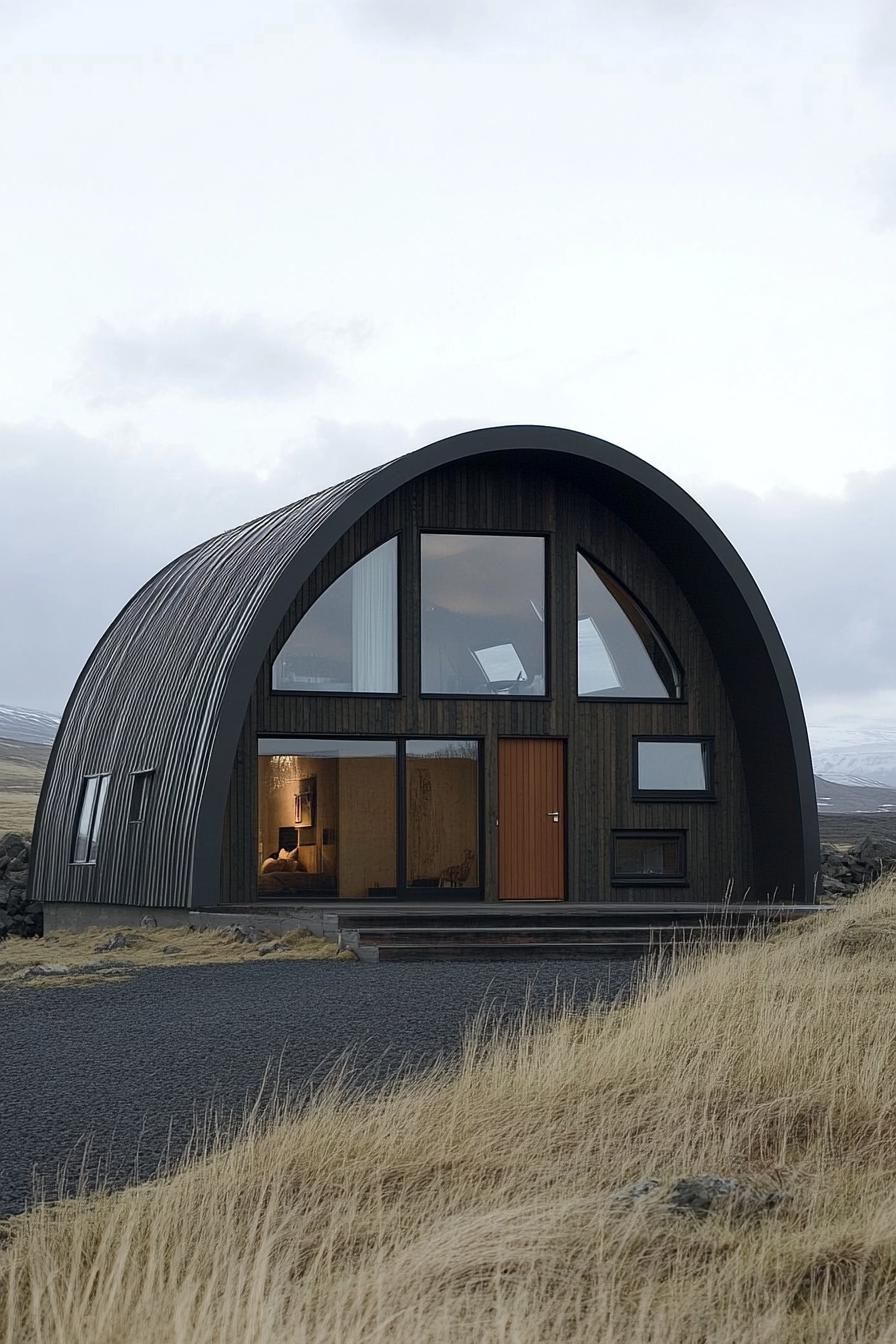 Cozy metal arch house with large windows