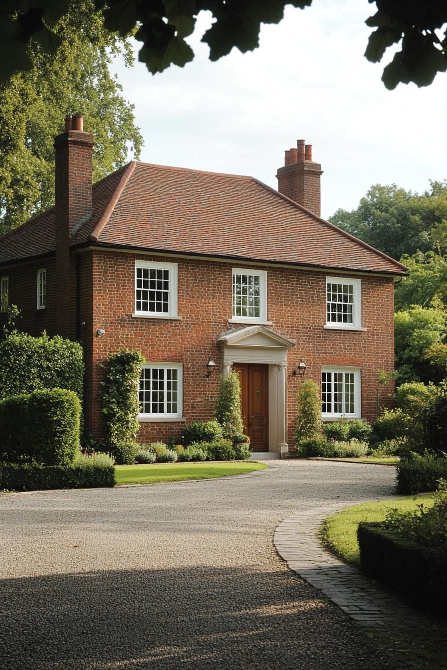 Georgian house surrounded by lush greenery