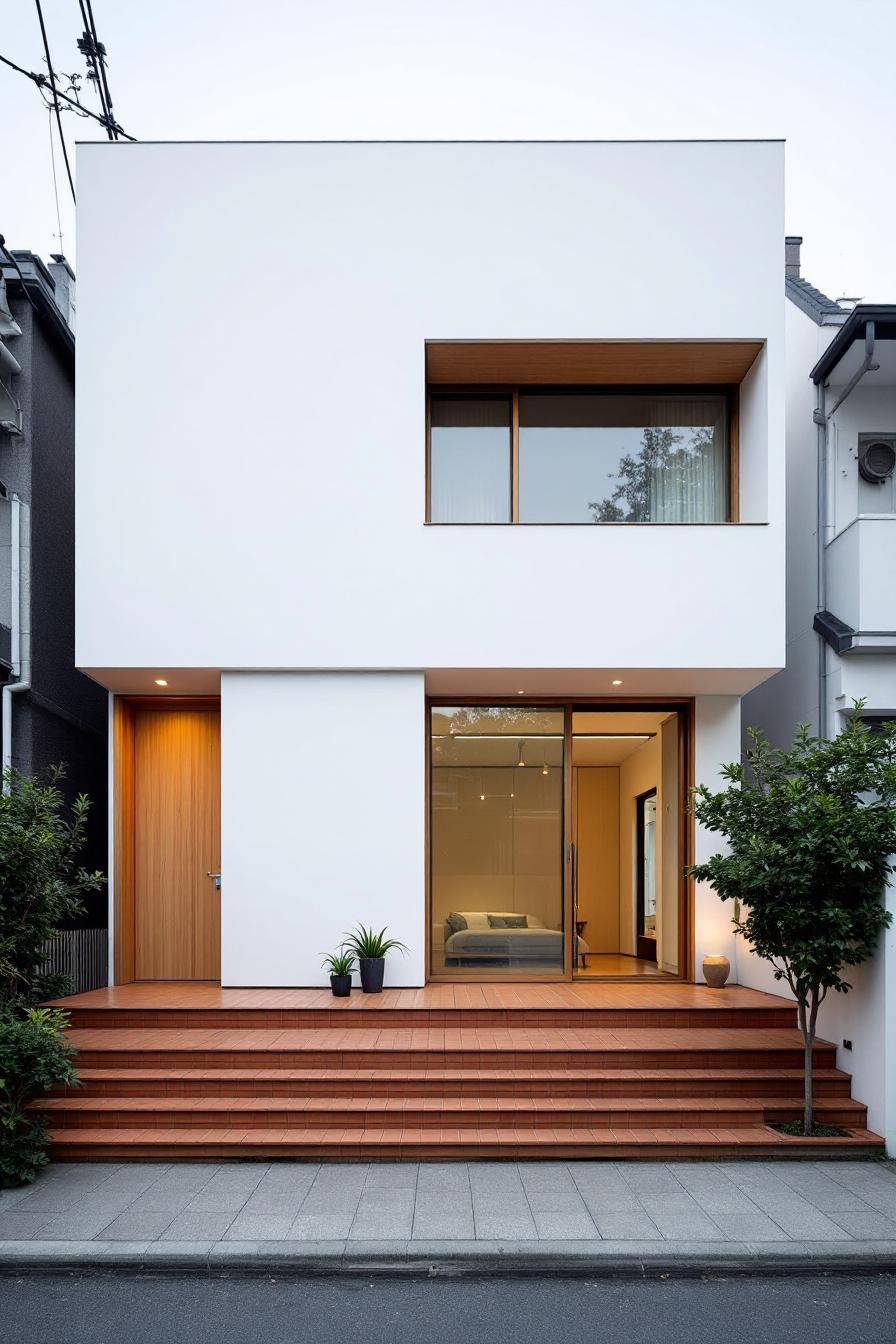 Minimalist house with wooden accents and large window