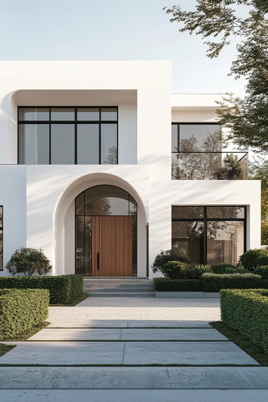 Modern villa with a bold white facade and large windows