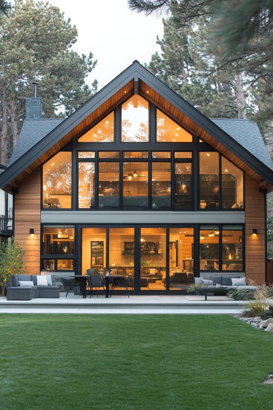 Modern barn house with floor-to-ceiling windows