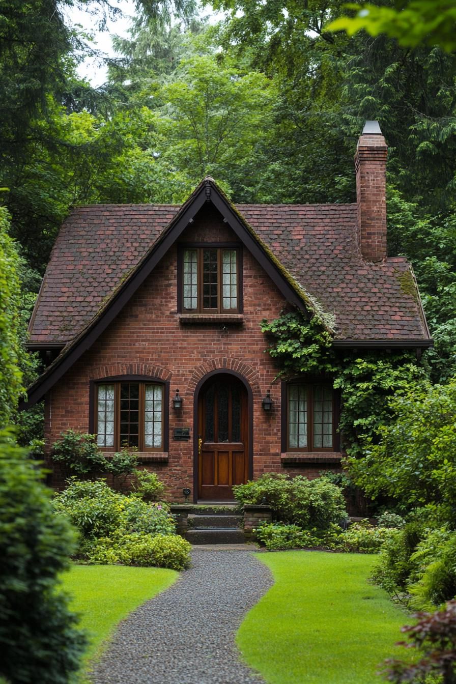 Charming brick cottage nestled in lush greenery