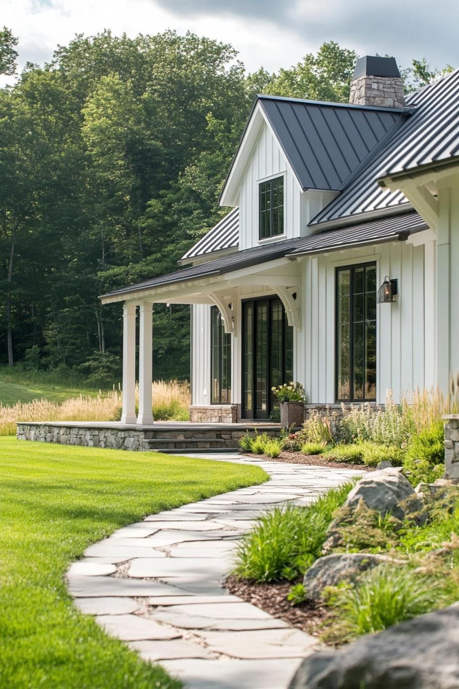 Modern farmhouse with a stone pathway