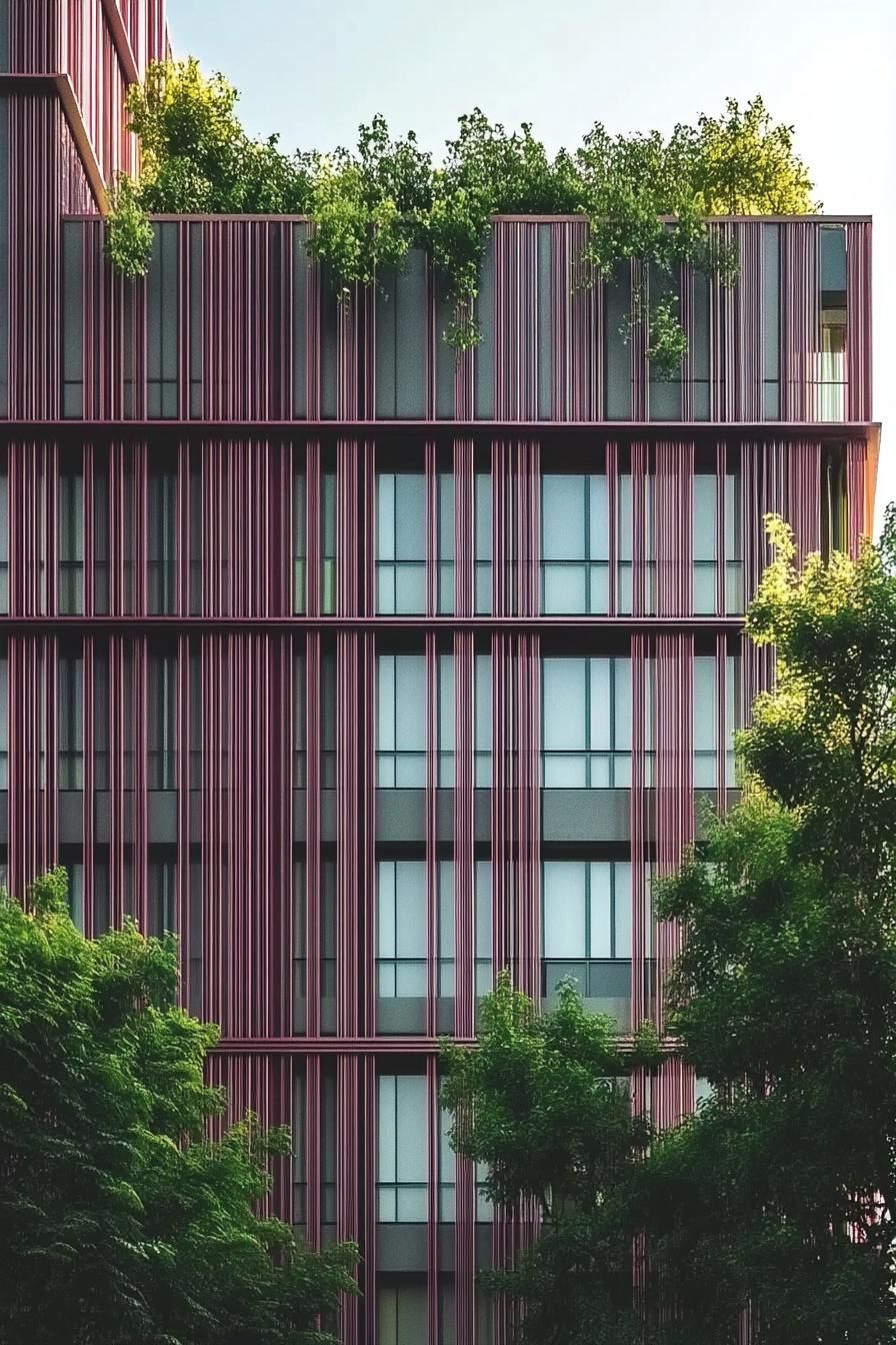 modern metal building facade architecture with green plants 3