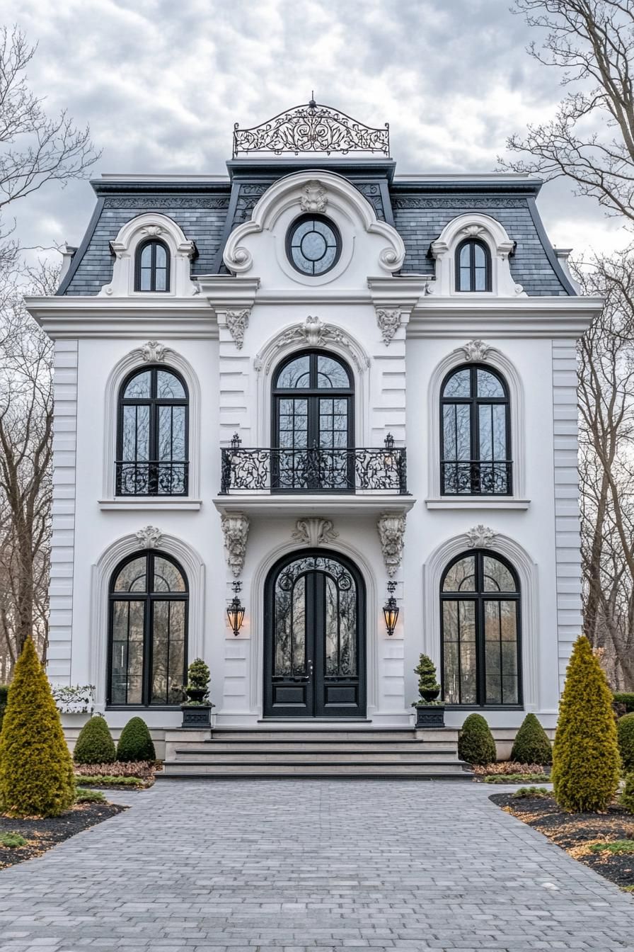 Elegant classical home with a grand entrance and ornate windows