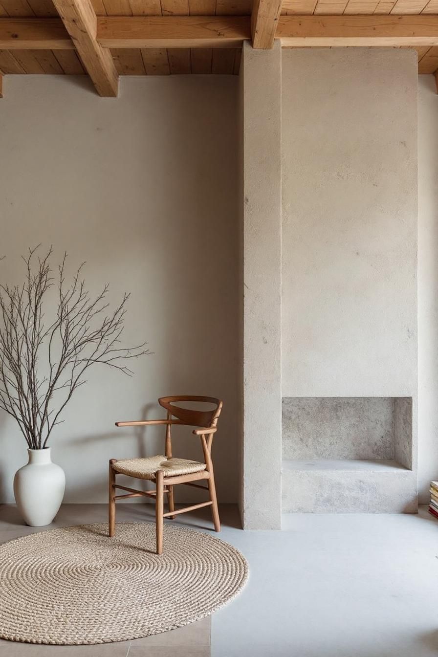 Minimalist room with wooden chair and rustic decor