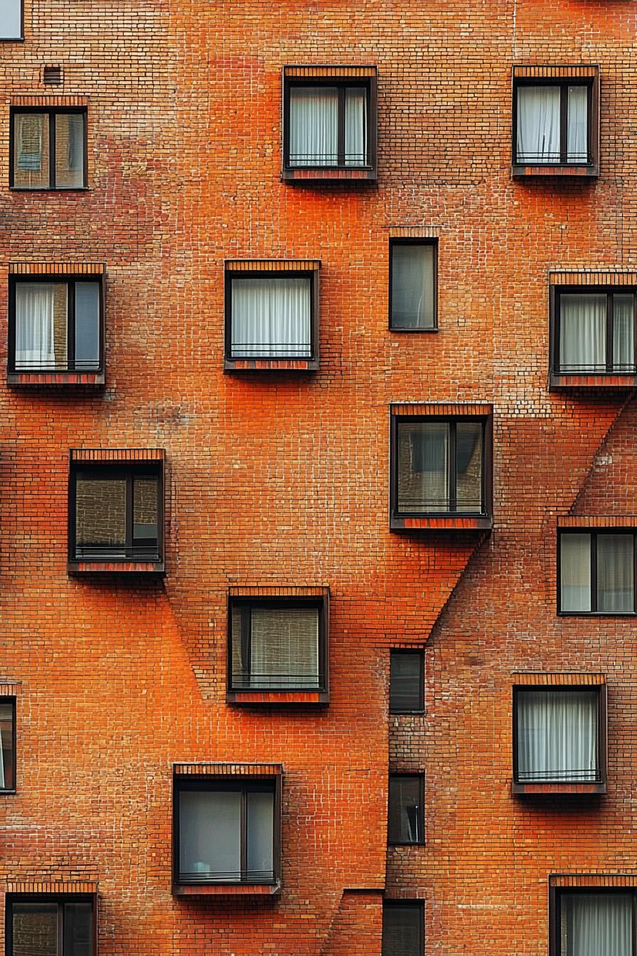 Dynamic arrangement of windows on a brick facade