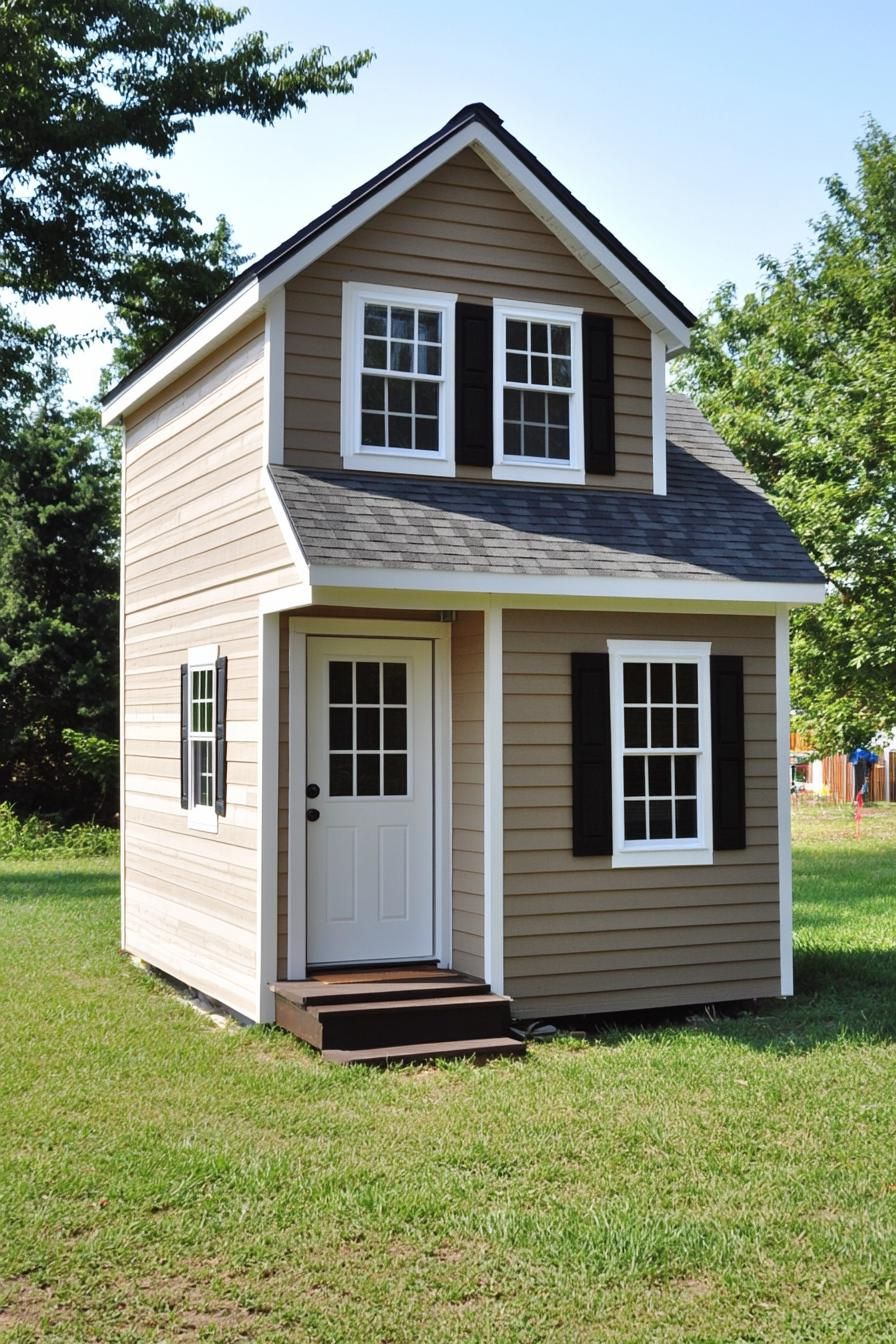 Charming two-story shed house with white trim