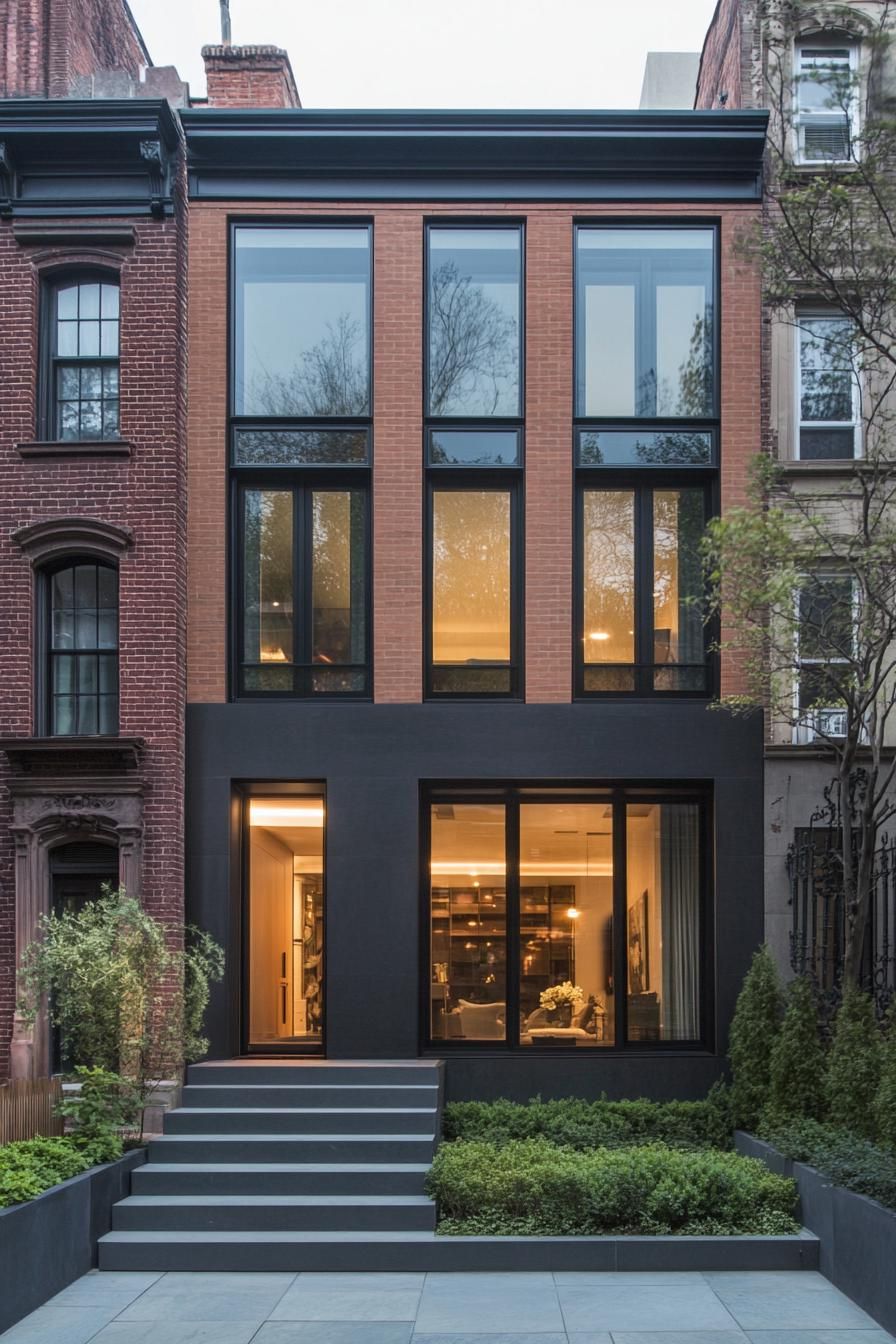 Townhouse with large windows and sleek steps