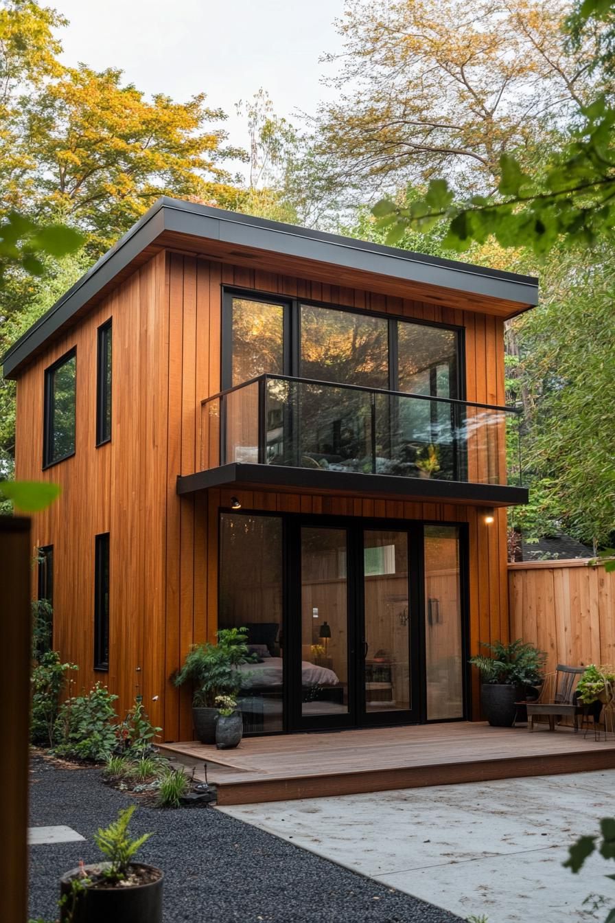 Stylish two-story shed house with large glass windows