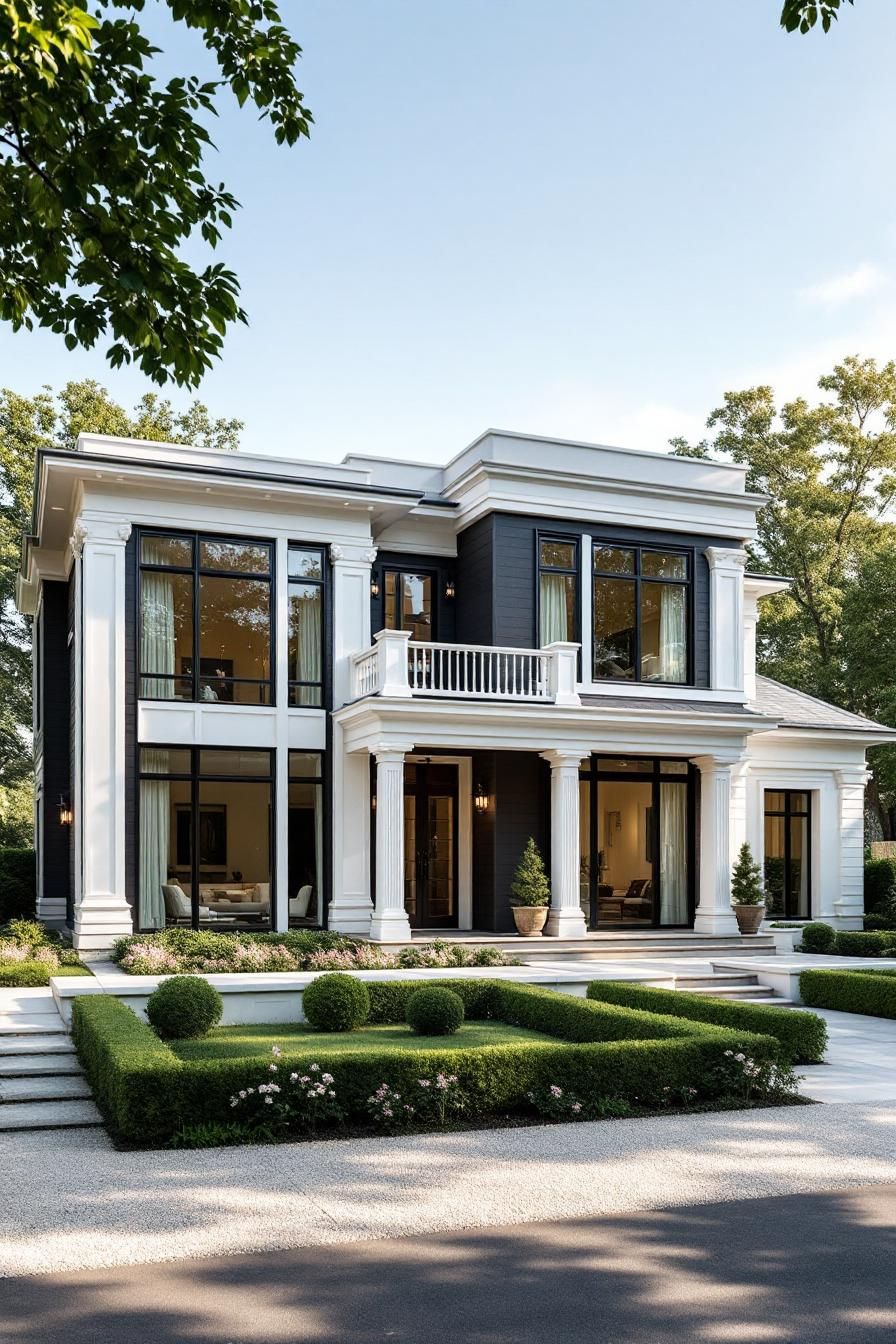 Stylish house with columns and large windows