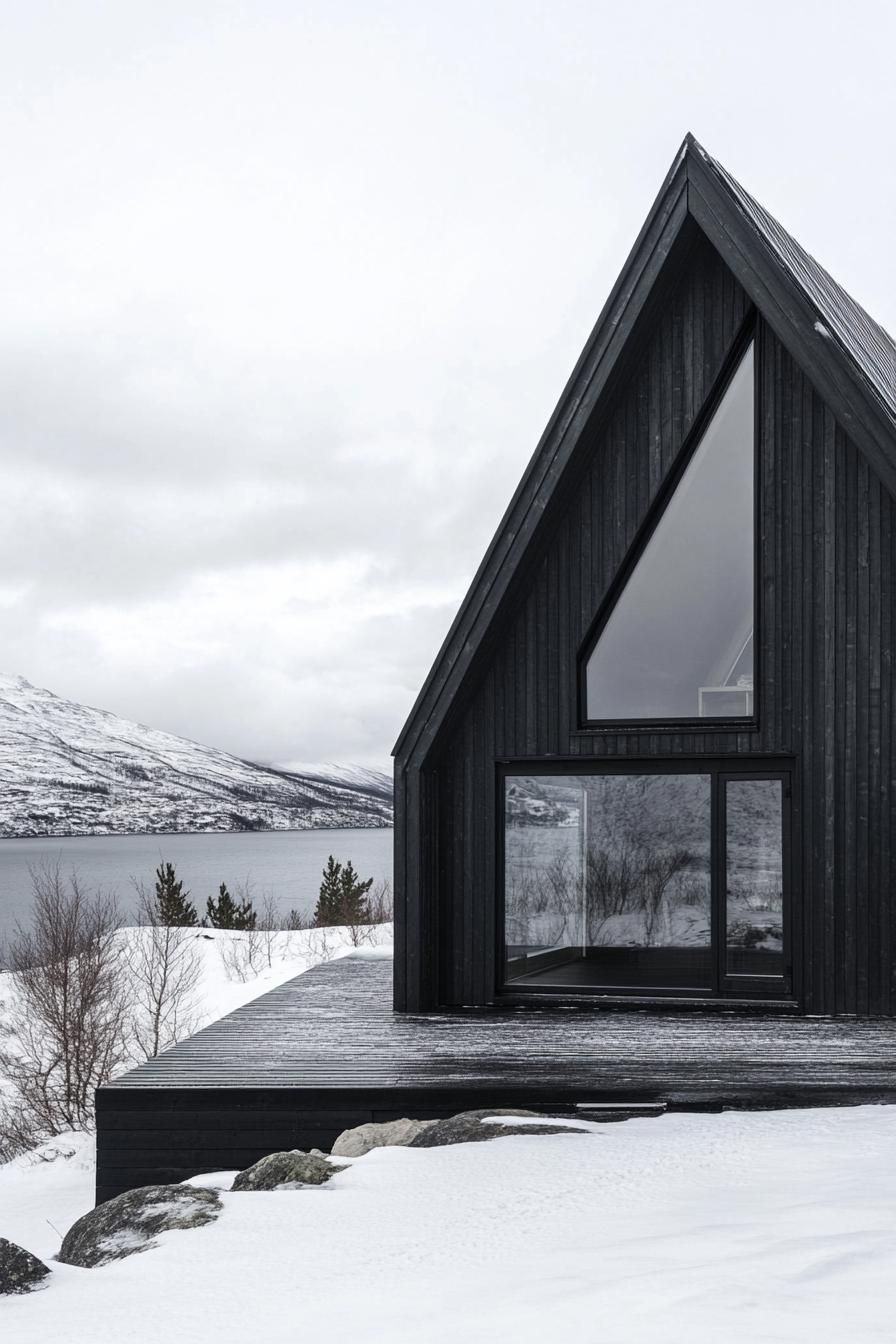 a frame house facade with charred timber cladding stunning Nordic landscape