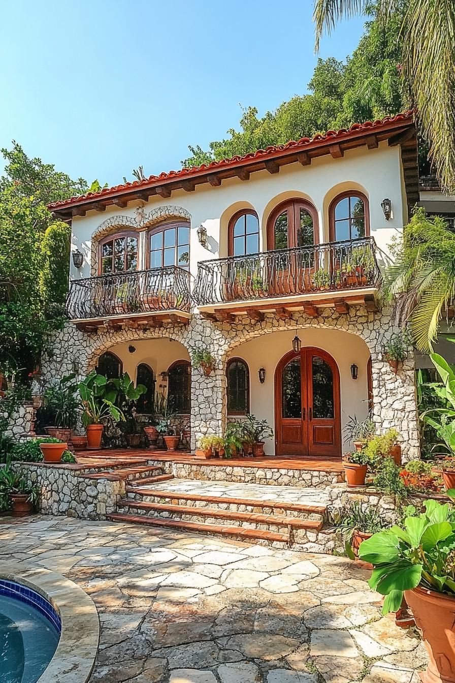 Charming villa with rustic stone facade and red roof