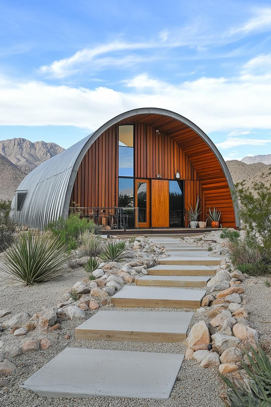 Modern arched home with desert landscaping