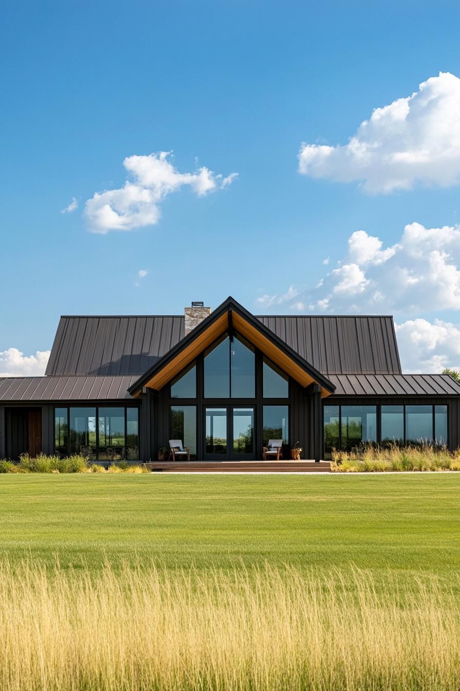 Modern ranch with tall windows and a metal roof