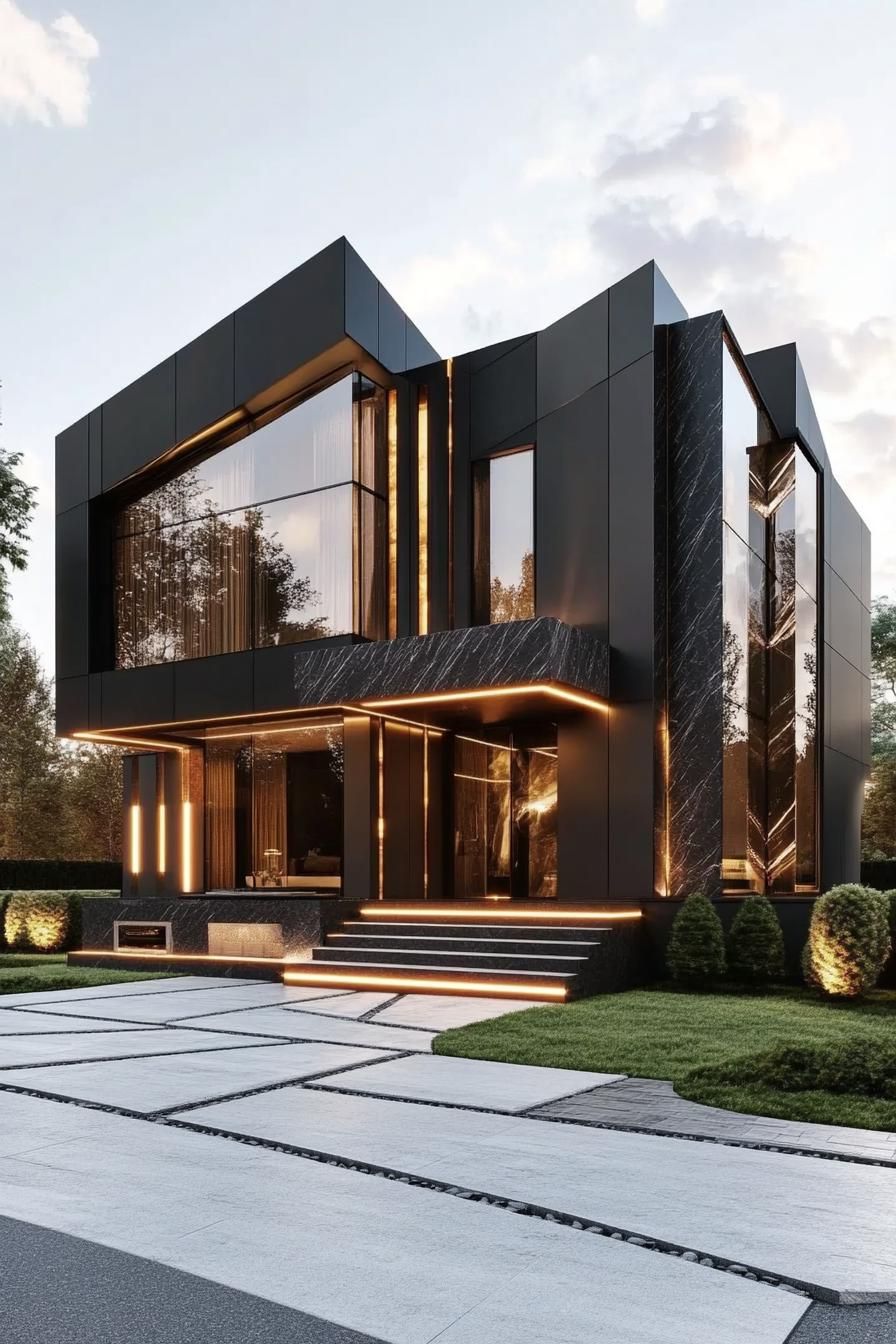 Sleek modern house with black marble facade