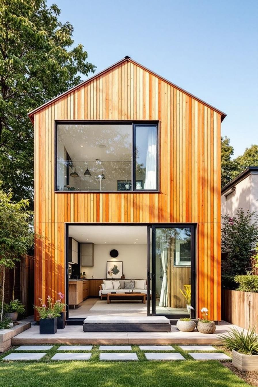 Contemporary two-story cedar house with large windows