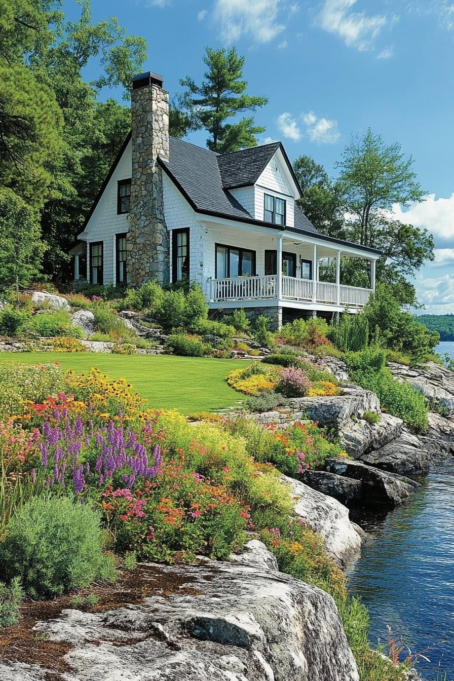 Charming cottage by the water surrounded by wildflowers