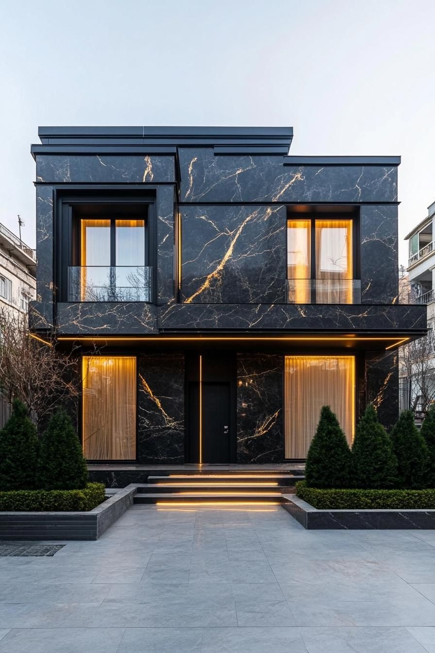 Luxurious Black Marble Retreat With Luminous Warmth