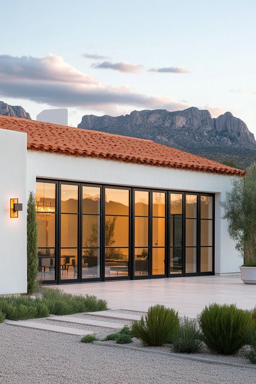 Modern Mediterranean house with terracotta roof and large windows