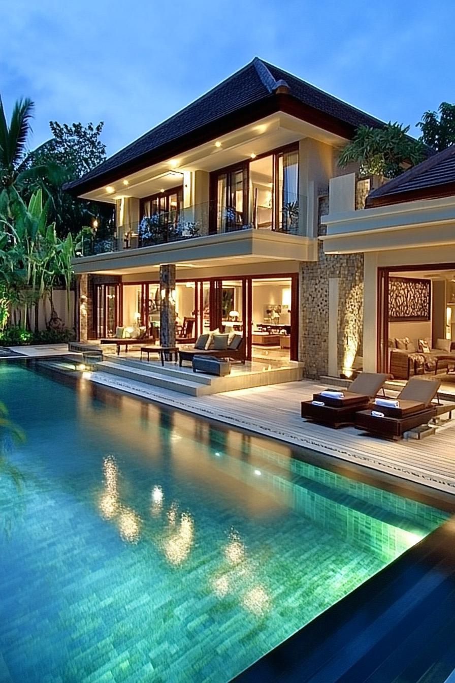 Luxurious villa with pool and lush greenery