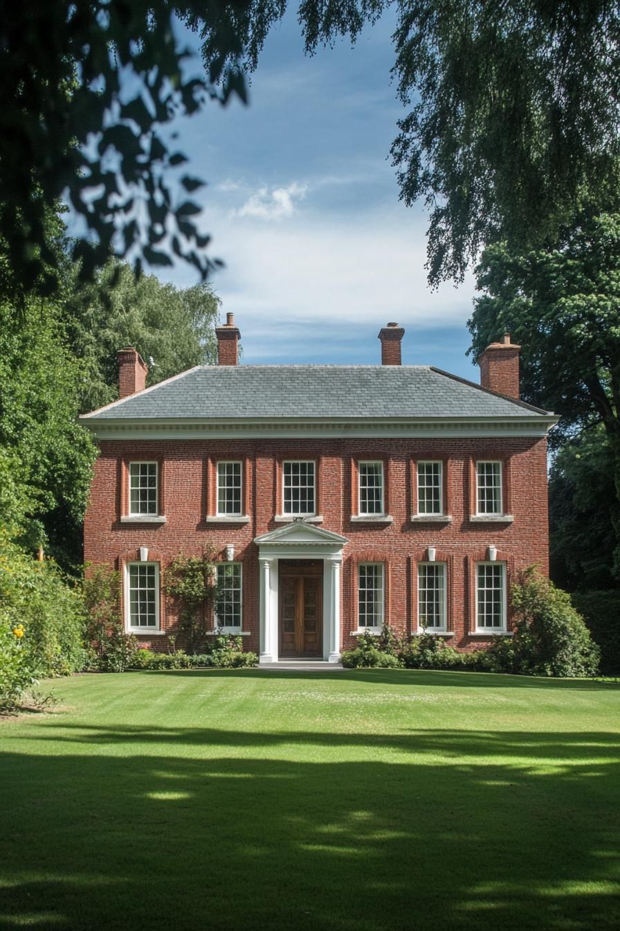 Red brick Georgian home with grand entrance