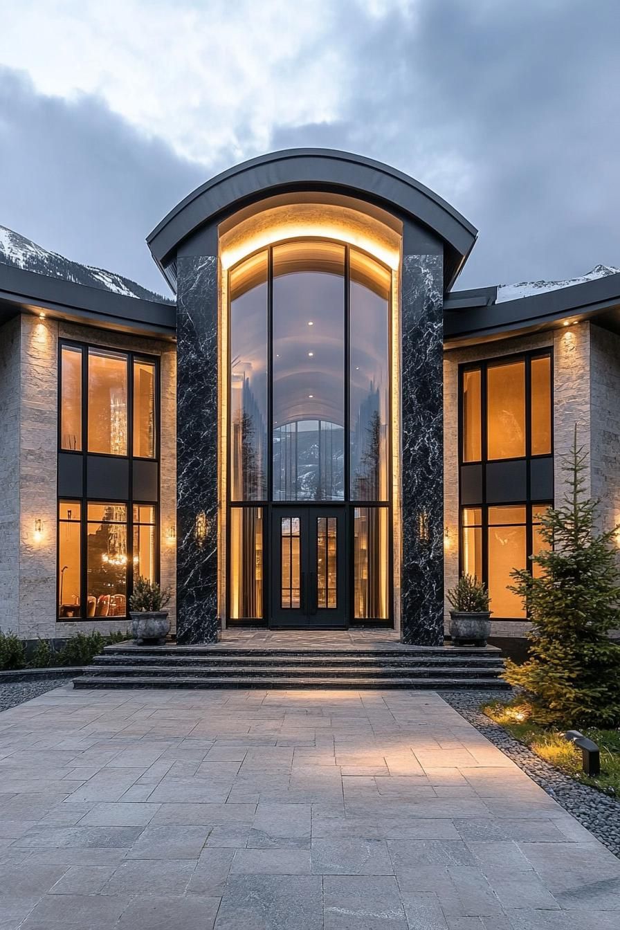 Luxurious modern house with grand arched entrance