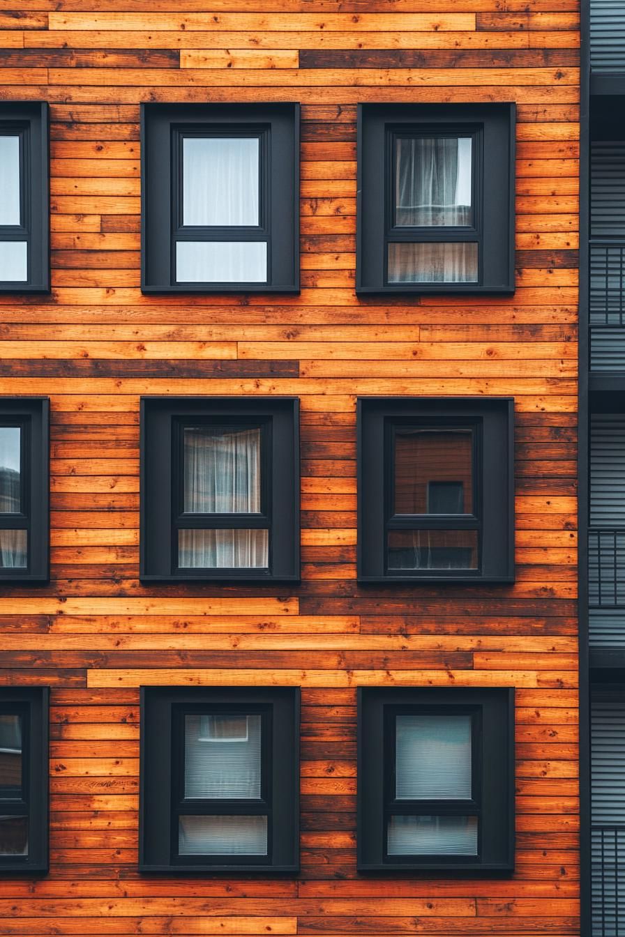 Mid-tone wooden facade with rectangular windows