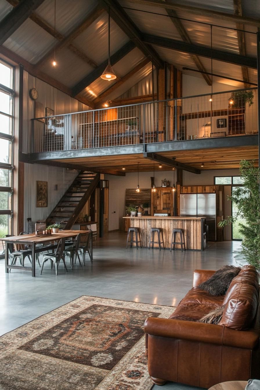 Spacious barn loft with a mix of rustic and modern elements