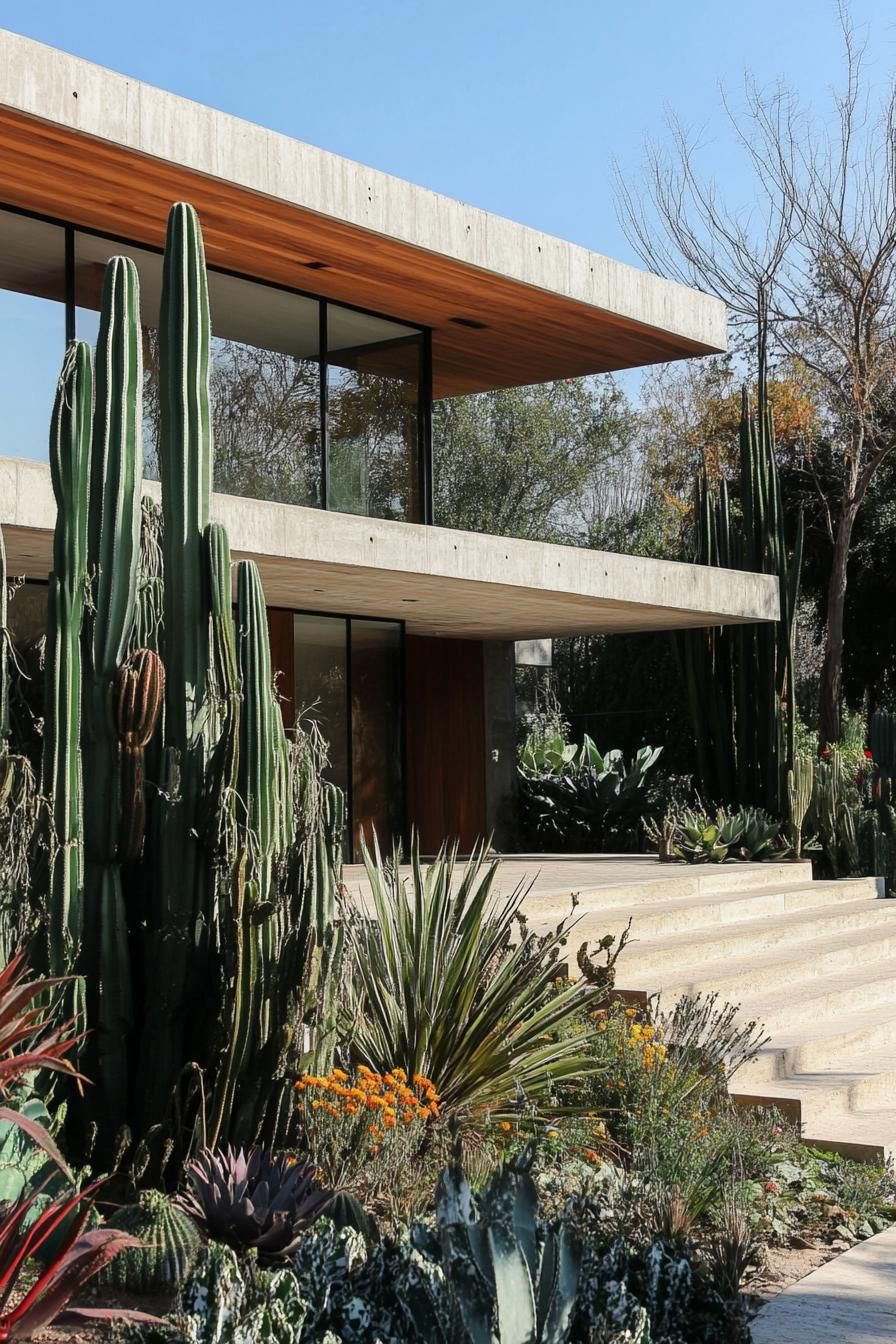 Modern house with cacti in the foreground