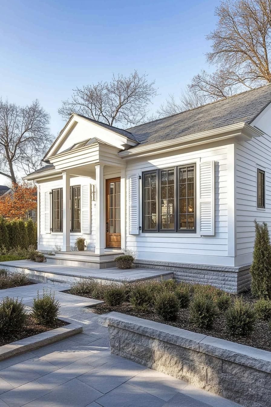 Classic white one-story house with elegant porch