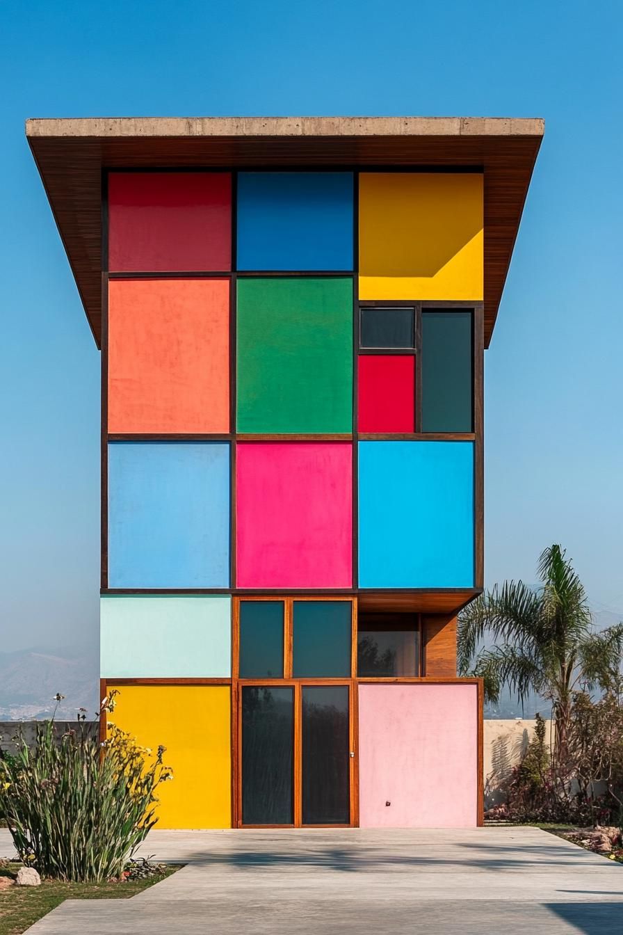 Modern house with a vibrant patchwork facade