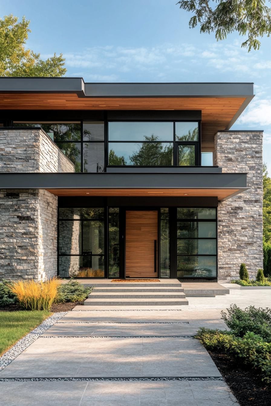 Modern house with stone and glass features