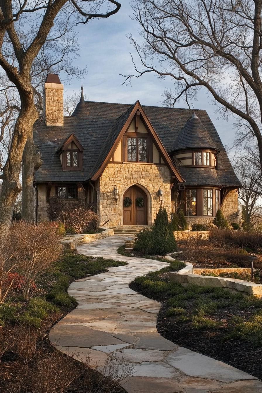 Cozy stone house with a whimsical pathway