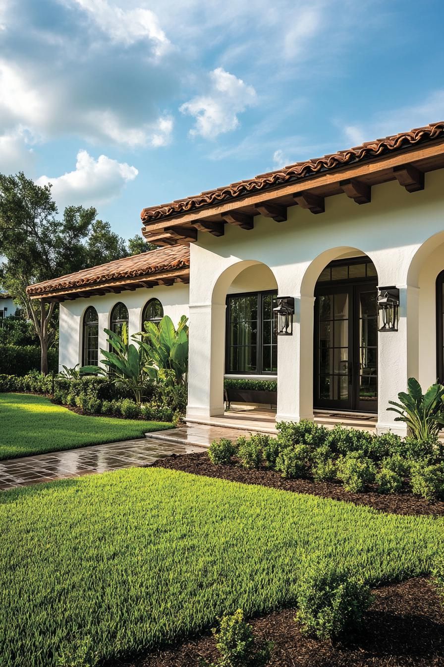 Spanish bungalow with arches and greenery